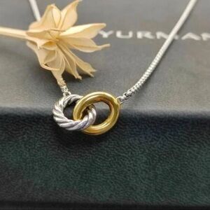 Modern Gold and Silver Interlocking Pendant Necklace
